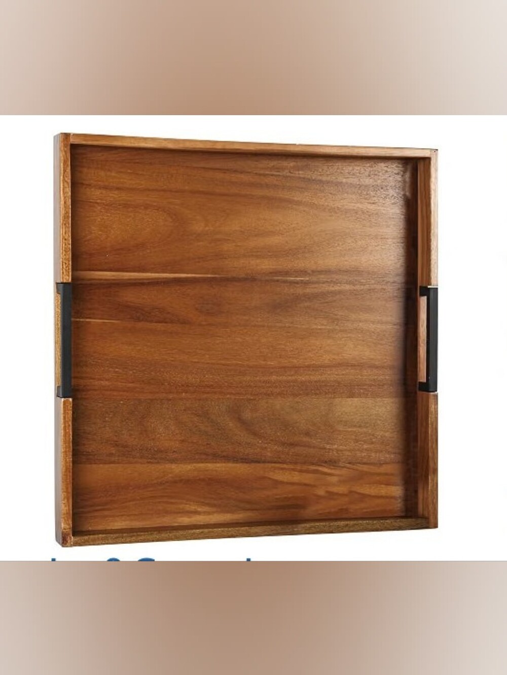 Classic Acacia Wood Serving Tray with Built-In Side Handles - size 20 x 20